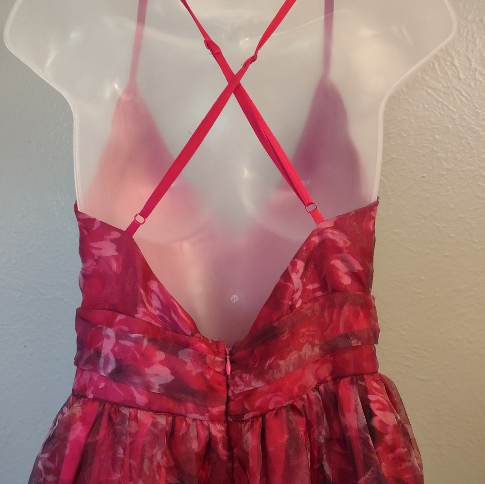 Lulu's Romance That Wows Magenta Floral Print Organza Maxi Dress - Picture 10 of 14